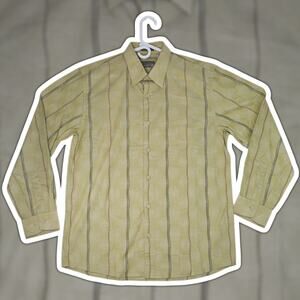 Jhane Barnes Frequency Shirt Mens Medium Green Striped Cotton Woven In Japan NWT